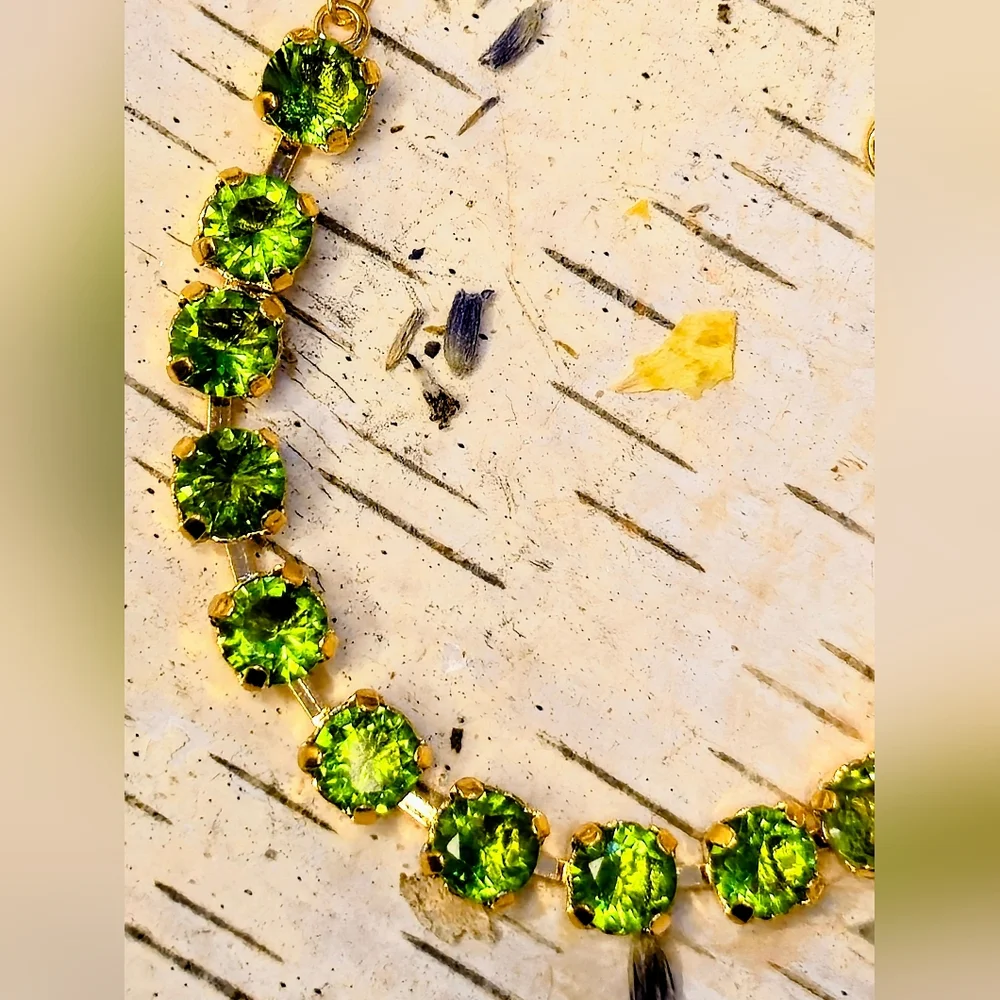 Natural Green Peridot 12.75  Total Carats In Classic Gold Plated Tennis Bracelet